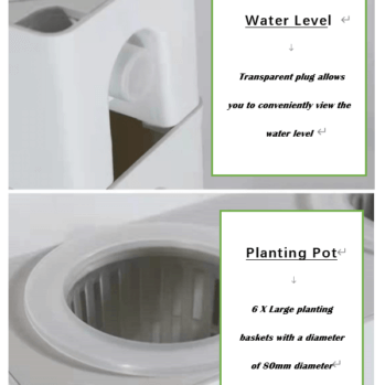 8 Pot Hydroponics Kit with LED Lighting Water Level and Planting Pots